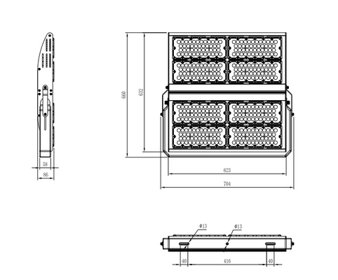 Driver Inventronics Led Flood Light Fixtures Aluminium Housing 800W 960W Untuk Supermarket Pabrik