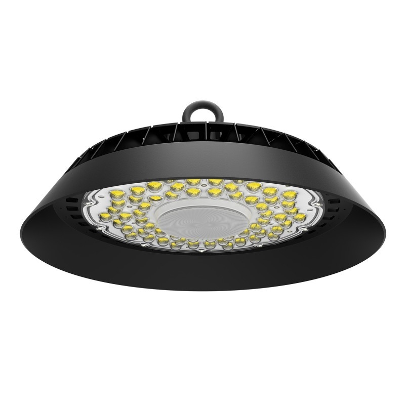 100Lm / w UFO LED High Bay Light Warna Hitam Housing MEANWELL Sosen DOB Driver
